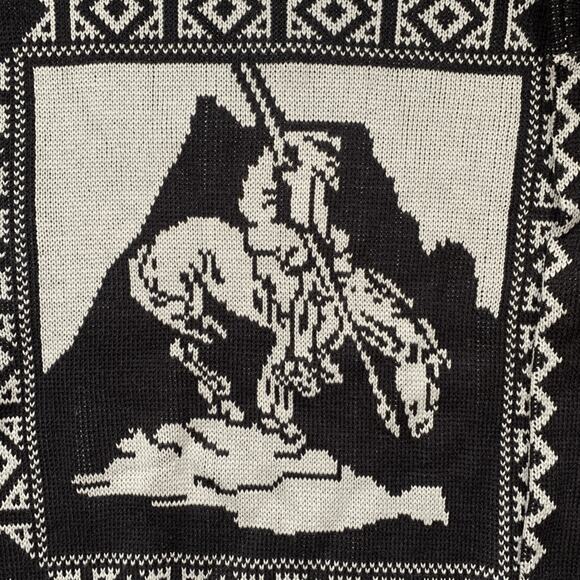 Vintage 1980s Miller Outerwear End of the Trail Sweater XL Black White Native - Picture 6 of 7